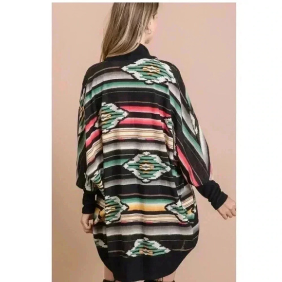 🇺🇸BOGO🆓-Multicolor Aztec Print Dolman Sleeve Open Front Cardigan - Picture 1 of 6